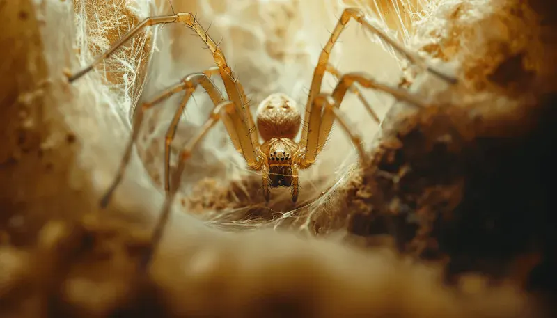 A brown recluse spider resting on a surface, signifying a common household pest.
